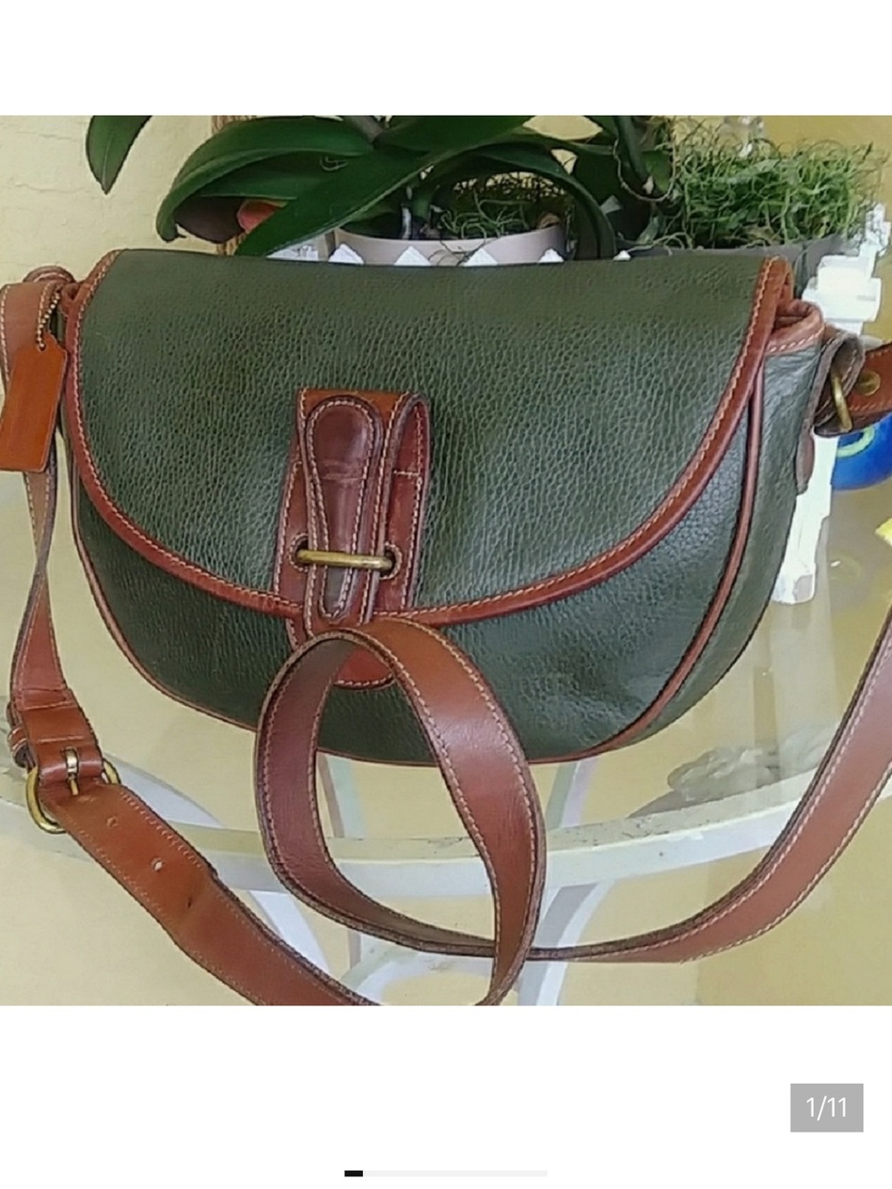 Coach Olive Green Crossbody Saddle Bag with Brown Trim